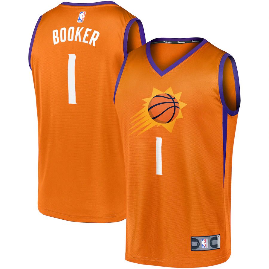 Men Phoenix Suns #1 Devin Booker Fanatics Branded Orange Fast Break Team Replica NBA Jersey